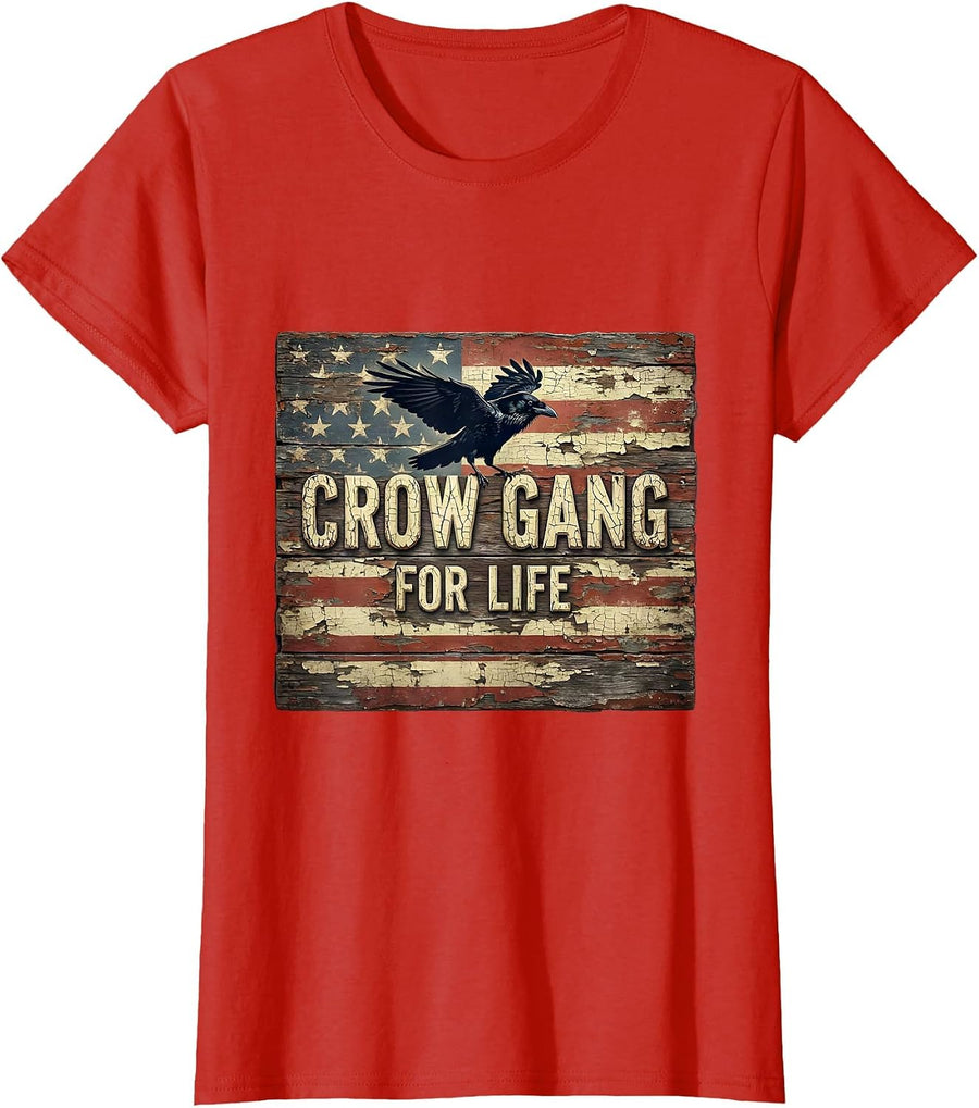 Women's Crow Gang For Life Bold Crow Graphic Design T-Shirt - Red