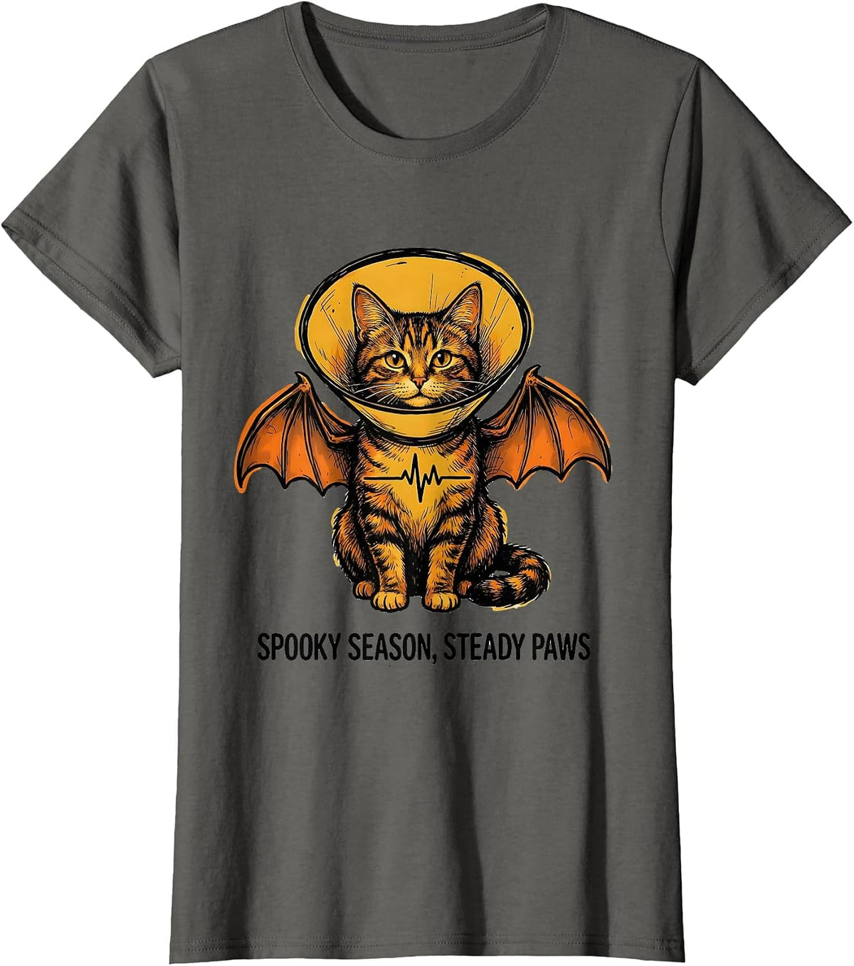 Women's Spooky Season Steady Paws Funny Vet Tech Veterinary T-Shirt - Asphalt Grey