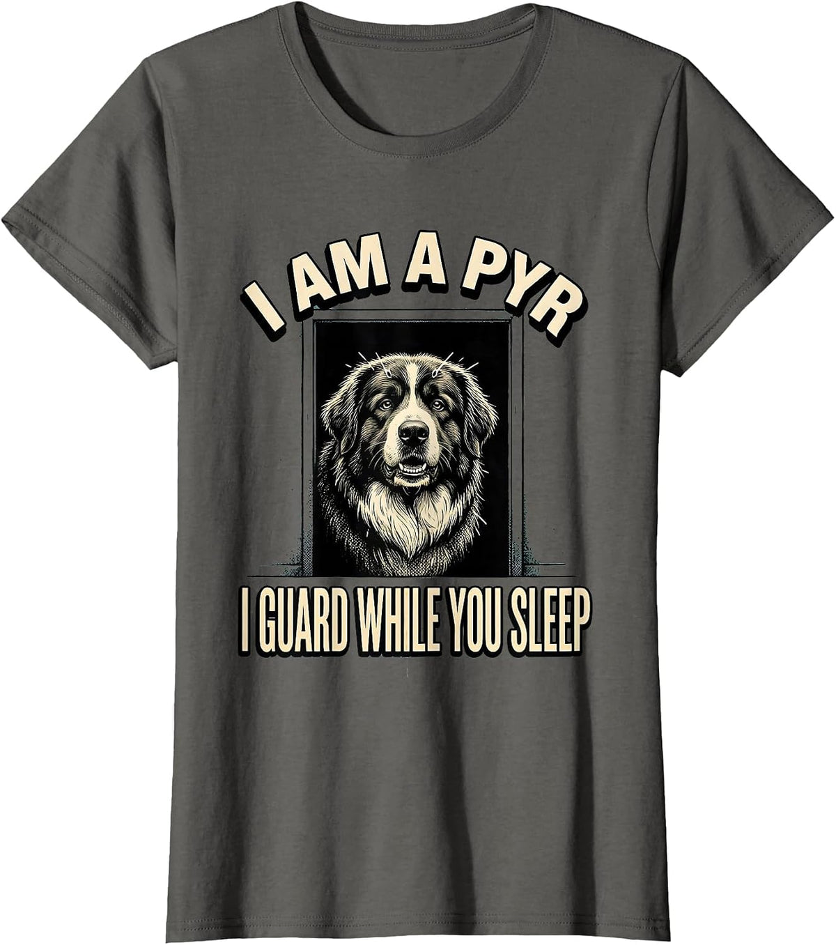 Women's I Am A Pyr, I Guard While You Sleep Funny Great Pyrenees Dog T-Shirt - Asphalt Grey