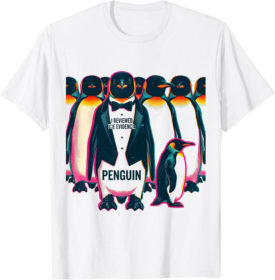 Men's I Reviewed The Evidence Penguin Funny Penguin Lover Gift T-Shirt - White