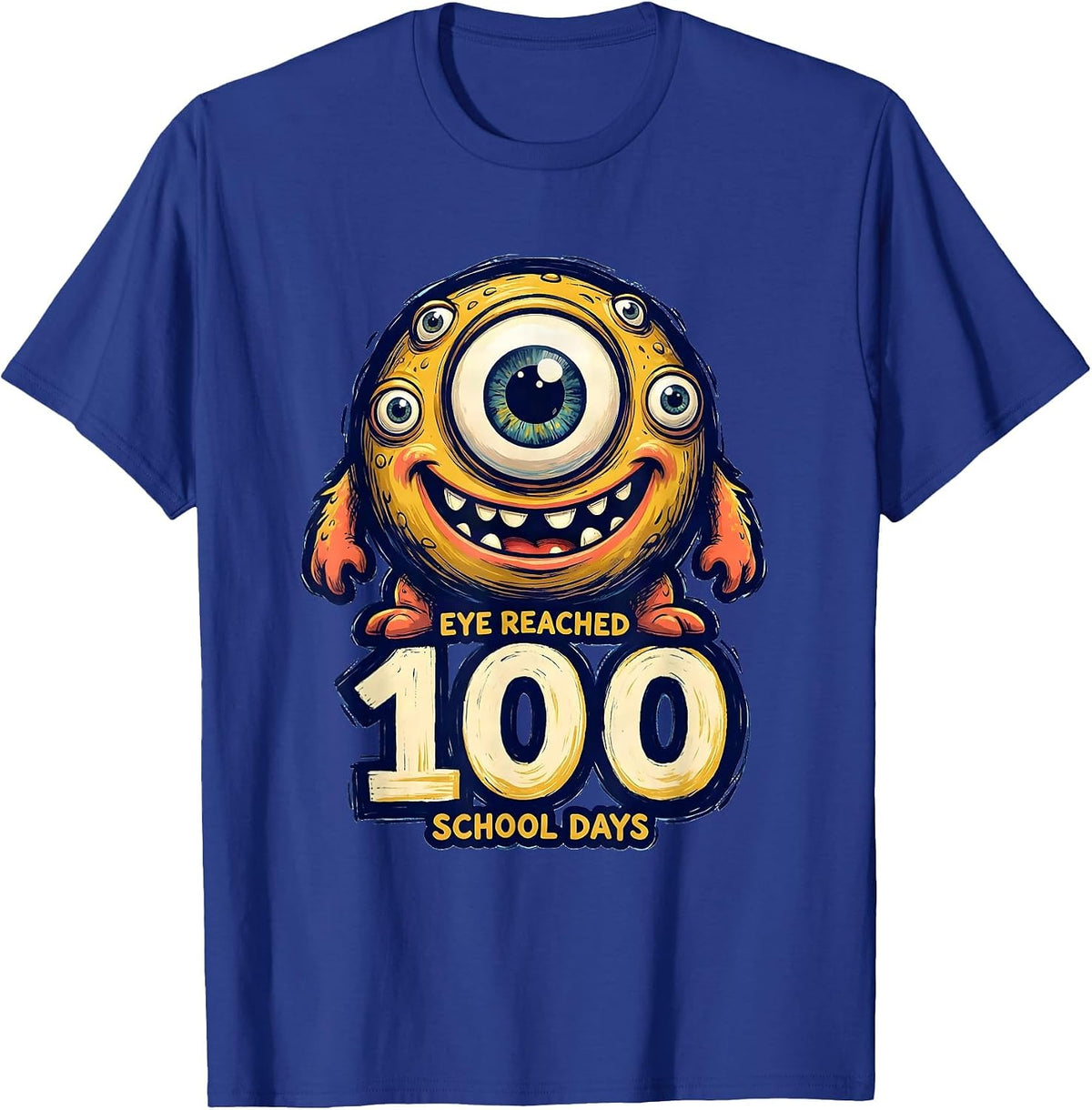 Men's Eye Reached 100 School Days Playful Pun 100th Day Kids T-Shirt - Royal Blue