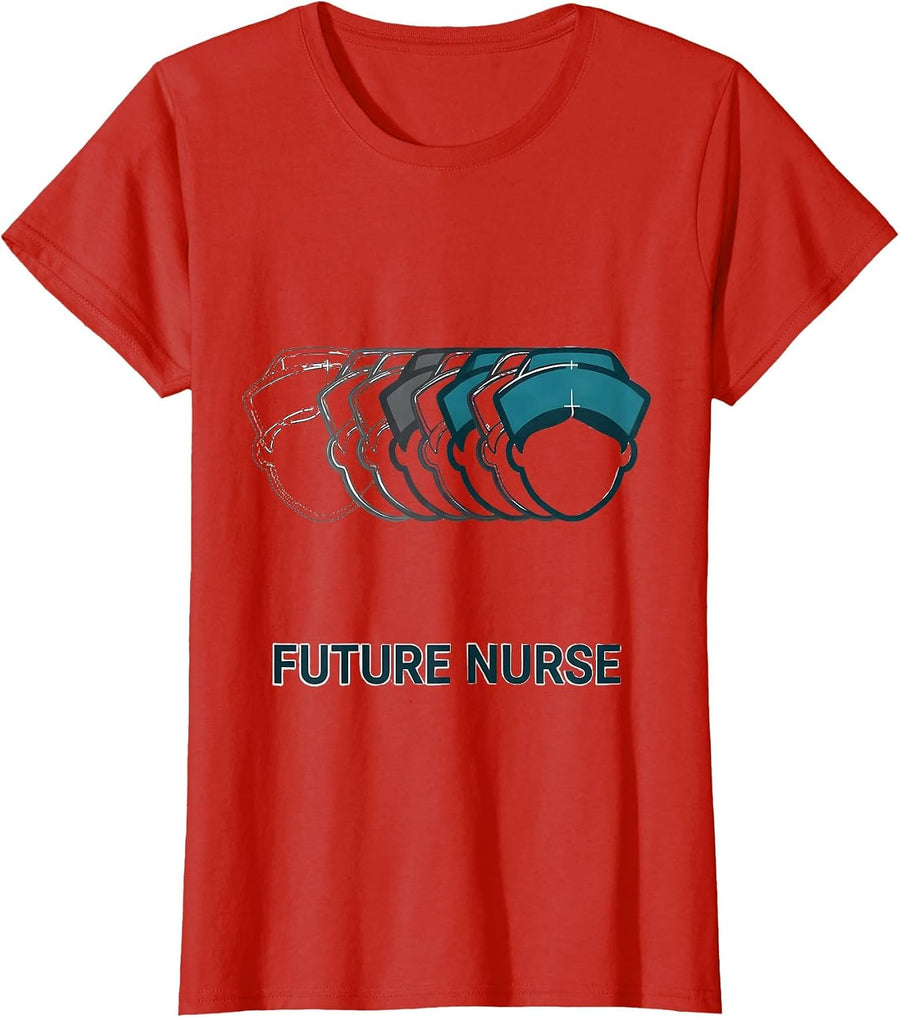 Women's Future Nurse Flat Graphic Nurse Cap Progression Nursing T-Shirt - Red