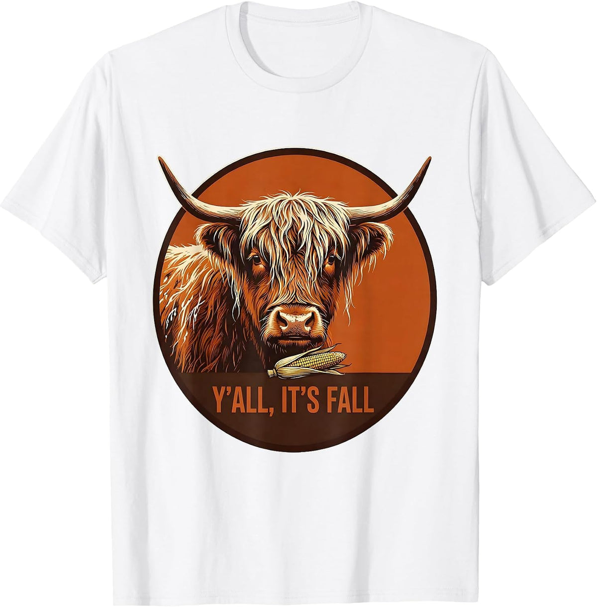Men's Y'all, It's Fall Cute Highland Cow Autumn Cozy Seasonal T-Shirt - White