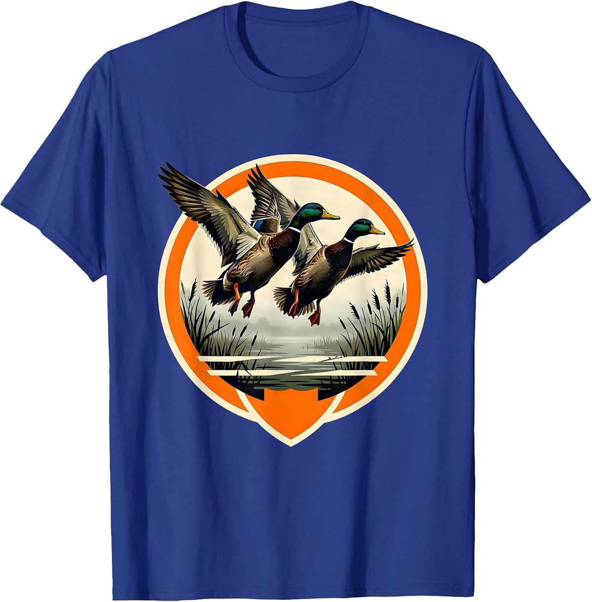 Men's Mallard Duck Camo Foggy Marsh Landing Art T-Shirt - Royal Blue