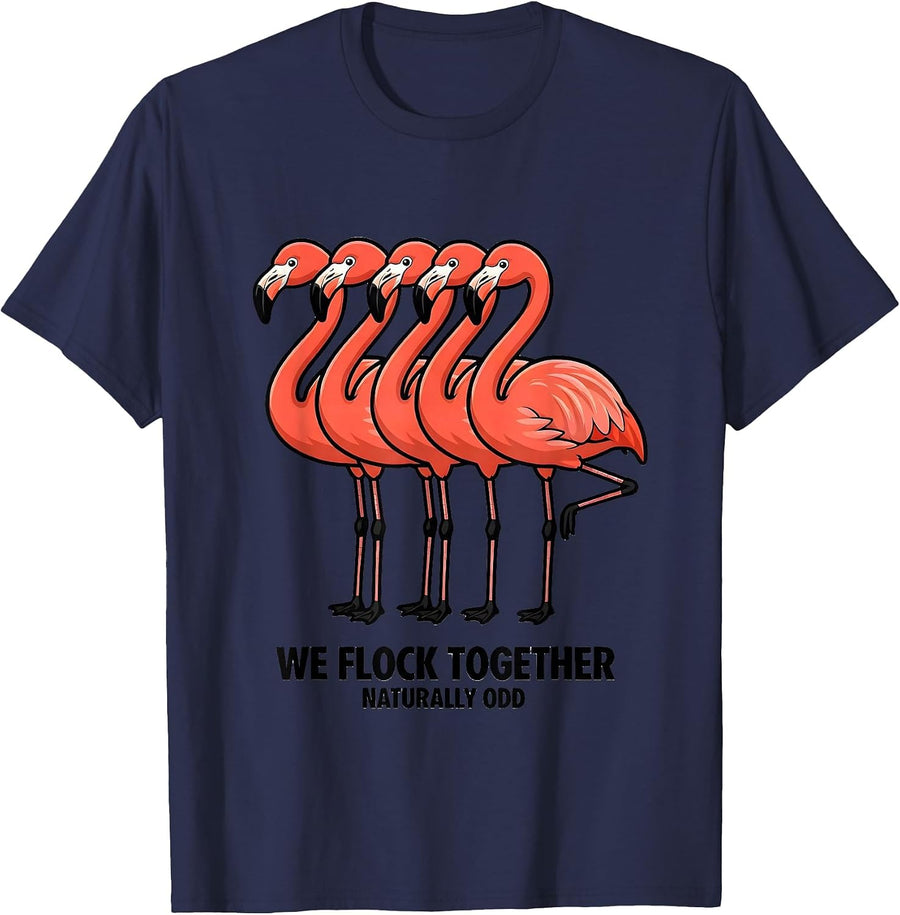 We Flock Together, Naturally Odd Funny Flamingo Lover Gift T-Shirt - Navy Blue
