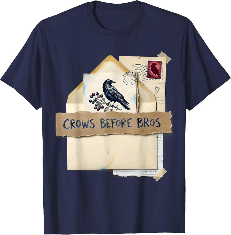 Crows Before Bros Funny Crow Loyalty Design T-Shirt - Navy Blue