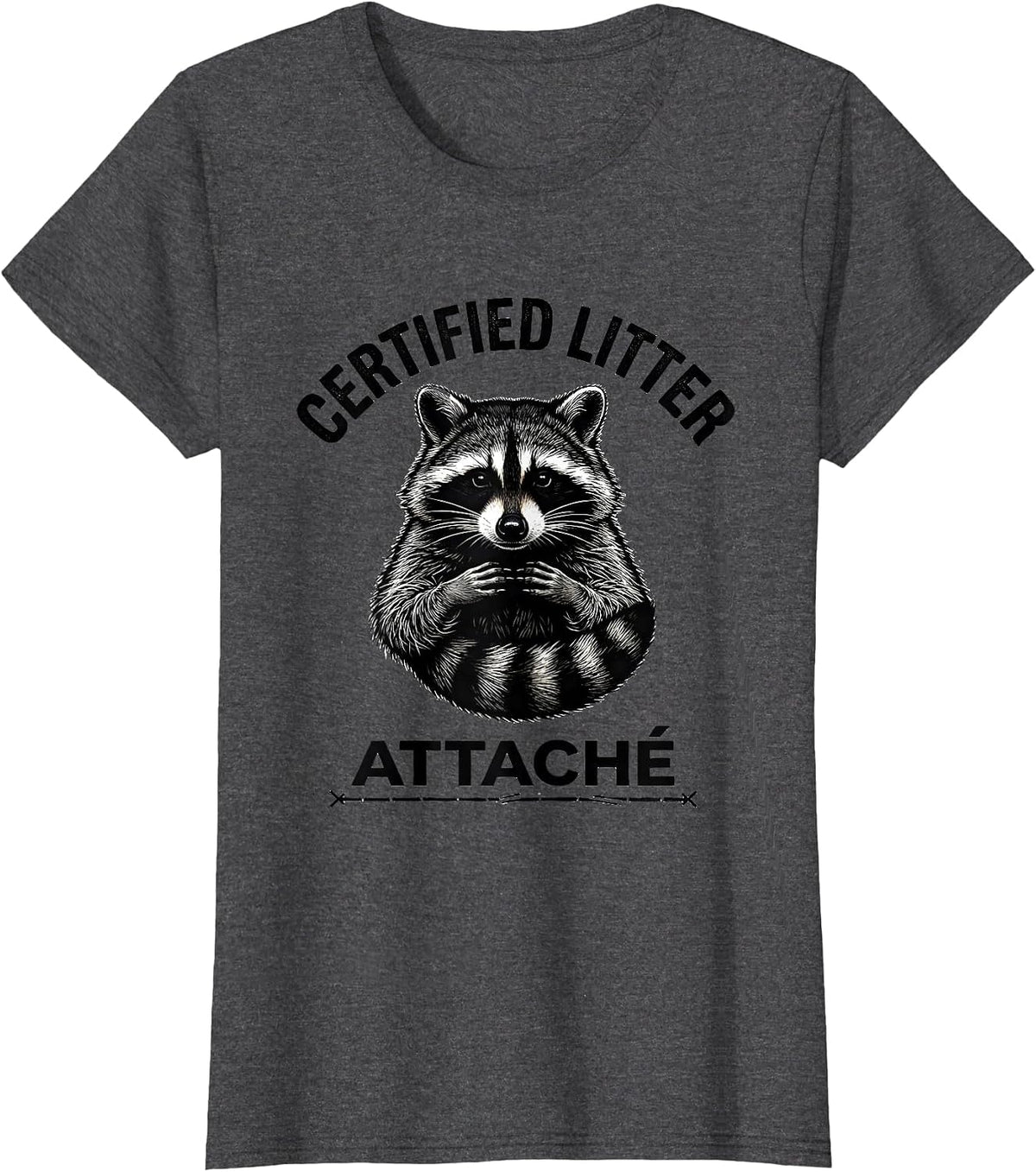 Women's Certified Litter Attaché Funny Raccoon Trash Panda Absurdist T-Shirt - Dark Heather Grey