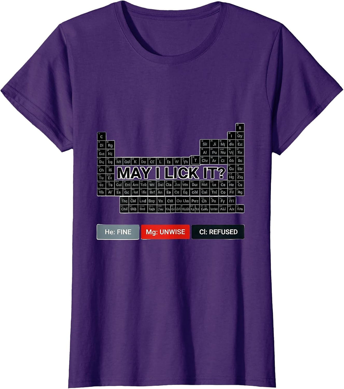 Women's May I Lick It? Funny Periodic Table Science Teacher T-Shirt - Purple