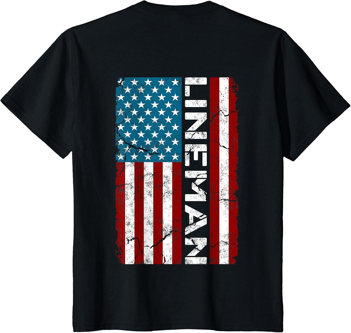 American Flag Patriotic Electric Cable Lineman T-Shirt - Black