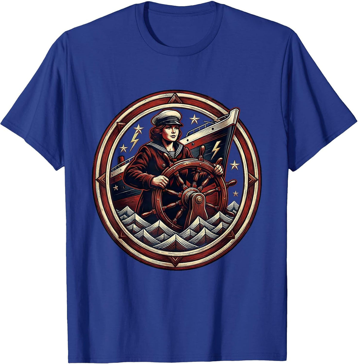 Labor Day Sailor Steering Ship Through Storm T-Shirt - Royal Blue