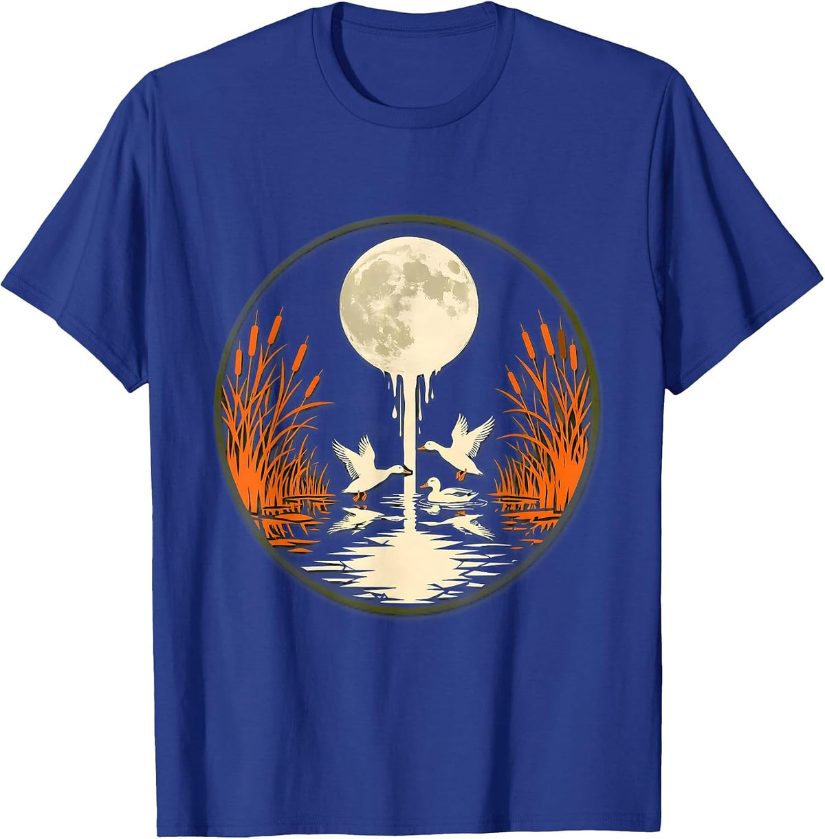 Full Moon Duck Marsh Camo Illustration T-Shirt - Royal Blue