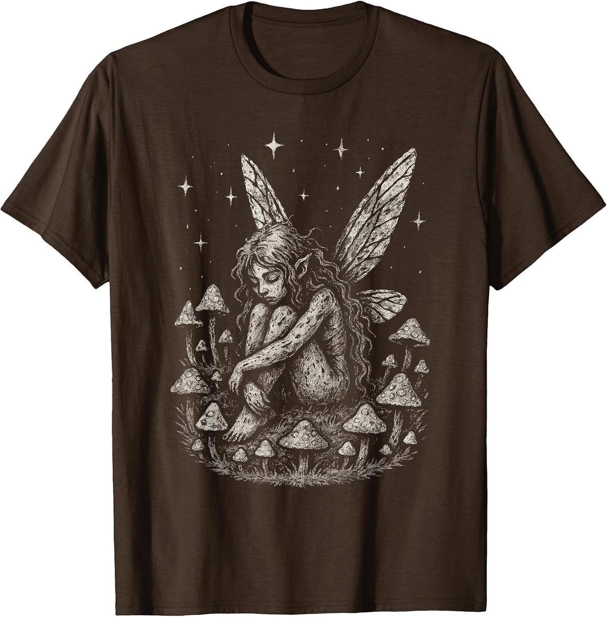 Fairy Elf Grunge Dark Fairycore Mushroom Forest Alt Goth T-Shirt - Brown