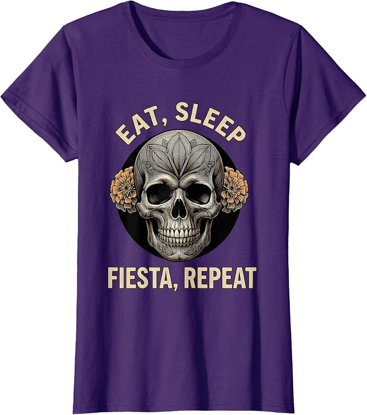 Women's Eat Sleep Fiesta Repeat Mexico Celebration Design T-Shirt - Purple