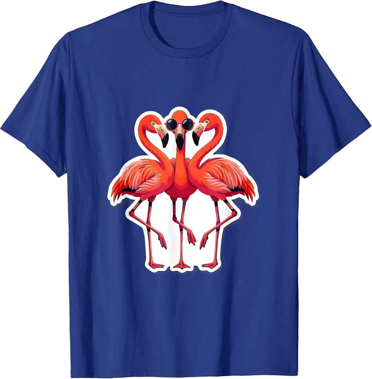 Men's Synchronized Flamingo Sticker-Style Novelty Humor T-Shirt - Royal Blue