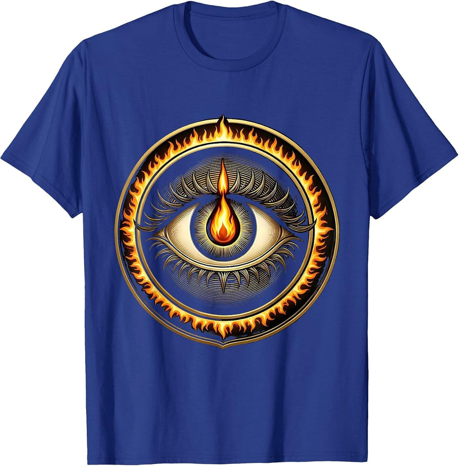 Candle Flame Eye Reflection Graphic Design T-Shirt - Royal Blue