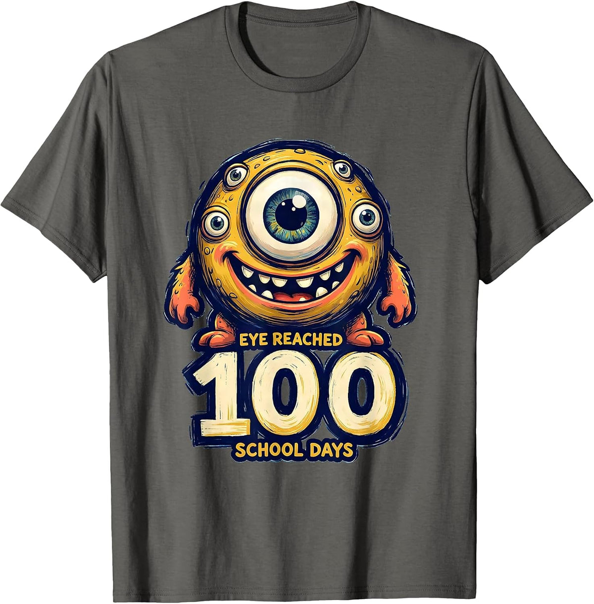 Men's Eye Reached 100 School Days Playful Pun 100th Day Kids T-Shirt - Asphalt Grey