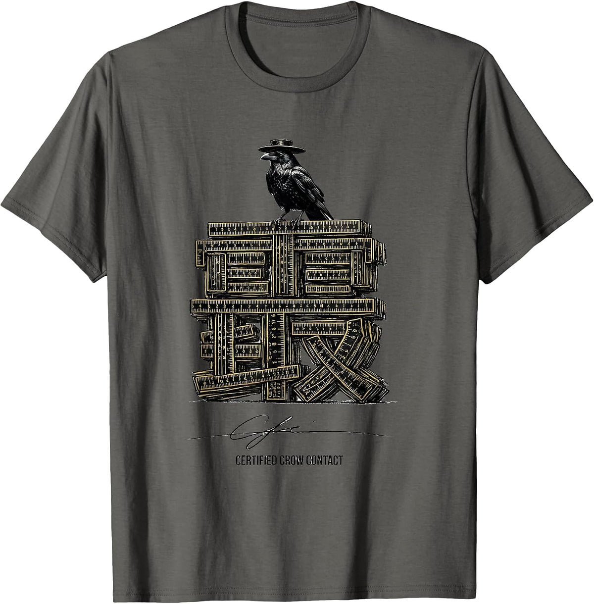 Men's Certified Crow Contact Gothic Crow Humor Raven Enthusiast T-Shirt - Asphalt Grey