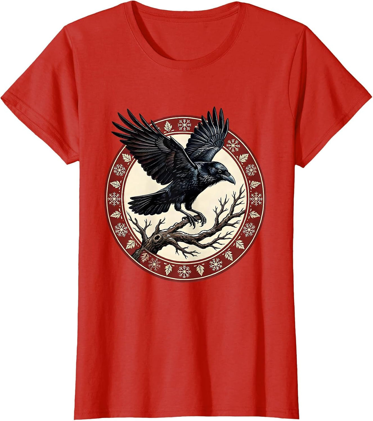 Women's Crow Launching From Bare Winter Branch T-Shirt - Red