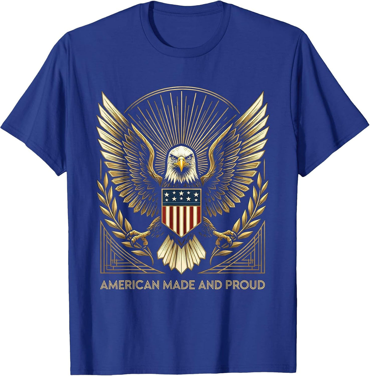 American Made and Proud USA Flag Patriotic Design T-Shirt - Royal Blue