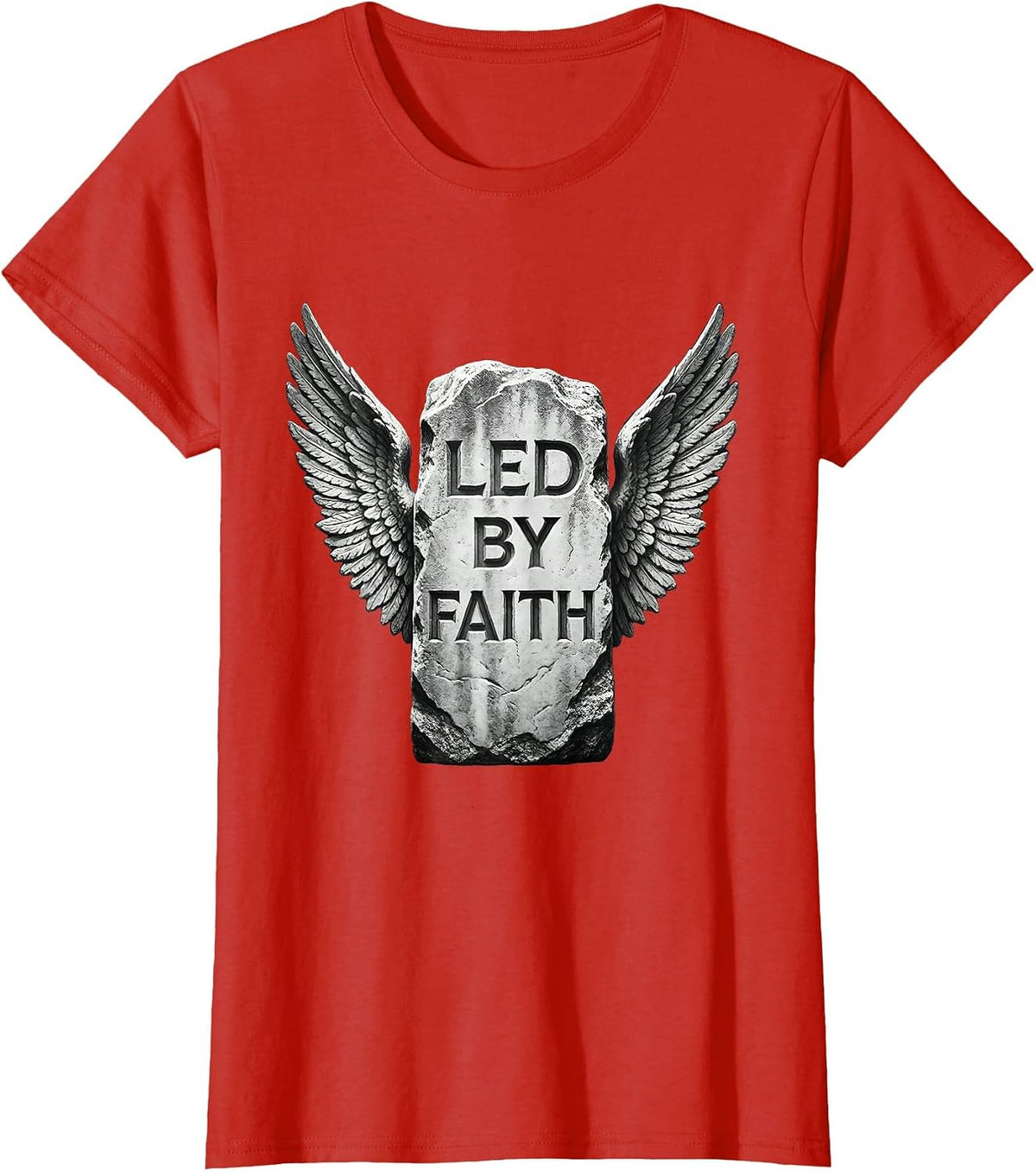 Women's Led by Faith Over Fear Inspirational Design T-Shirt - Red