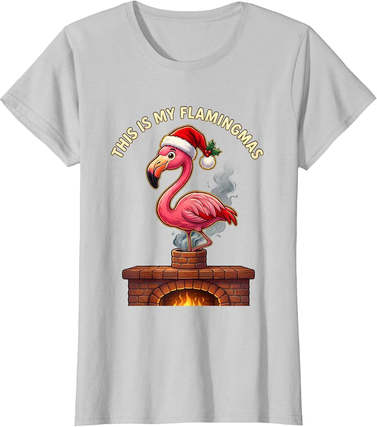 This Is My Flamingmas Pink Flamingo Santa Hat Christmas T-Shirt - Silver Grey