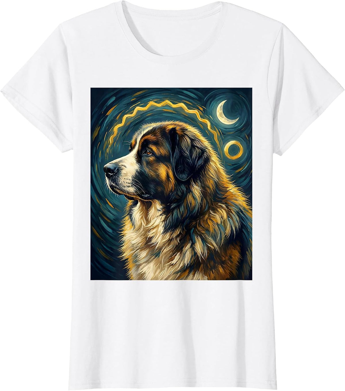 Women's Great Pyrenees Van Gogh Starry Night Dog Breed Portrait T-Shirt - White