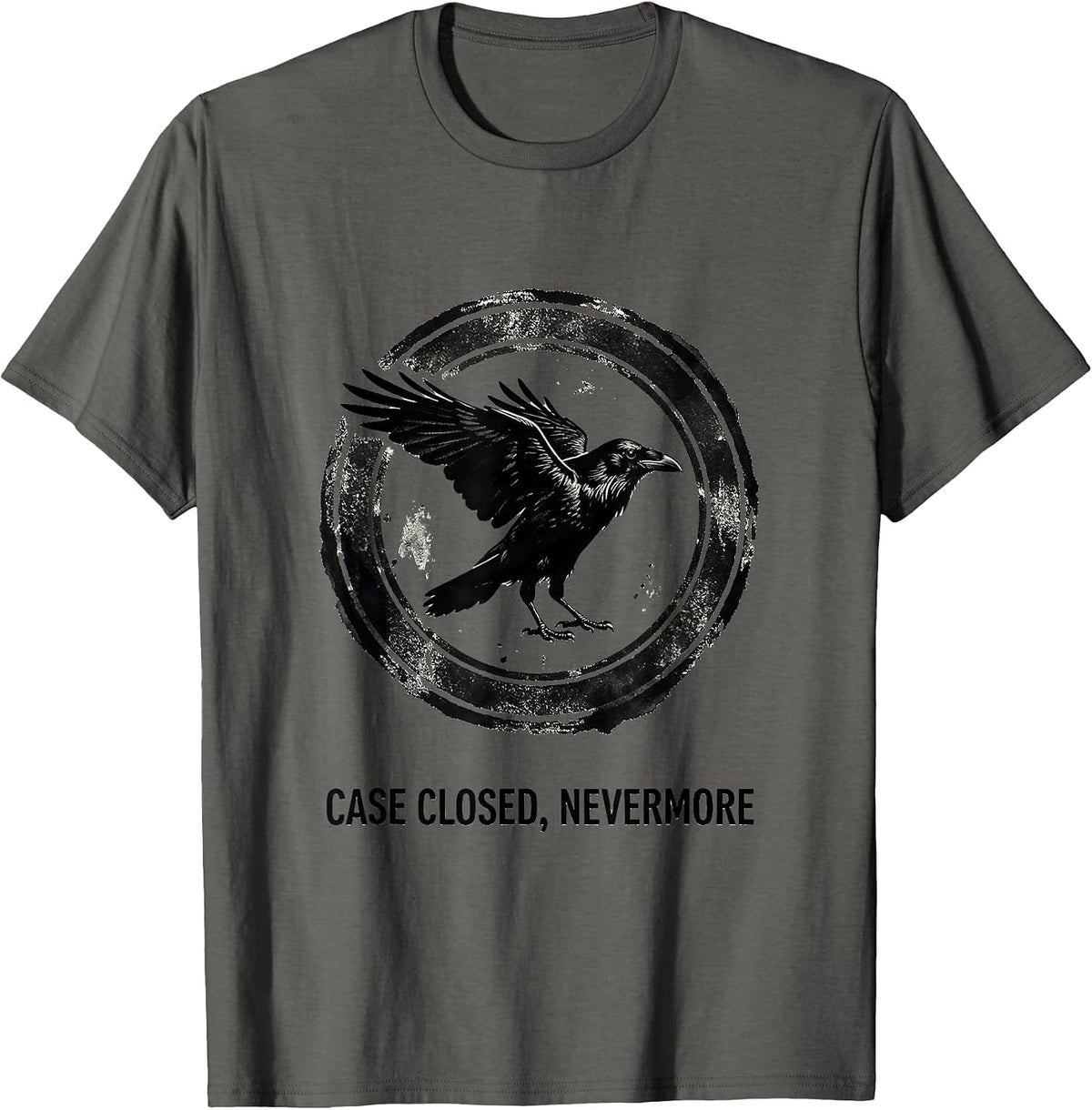 Case Closed Nevermore Gothic Edgar Allan Poe Raven Stamp T-Shirt - Asphalt Grey