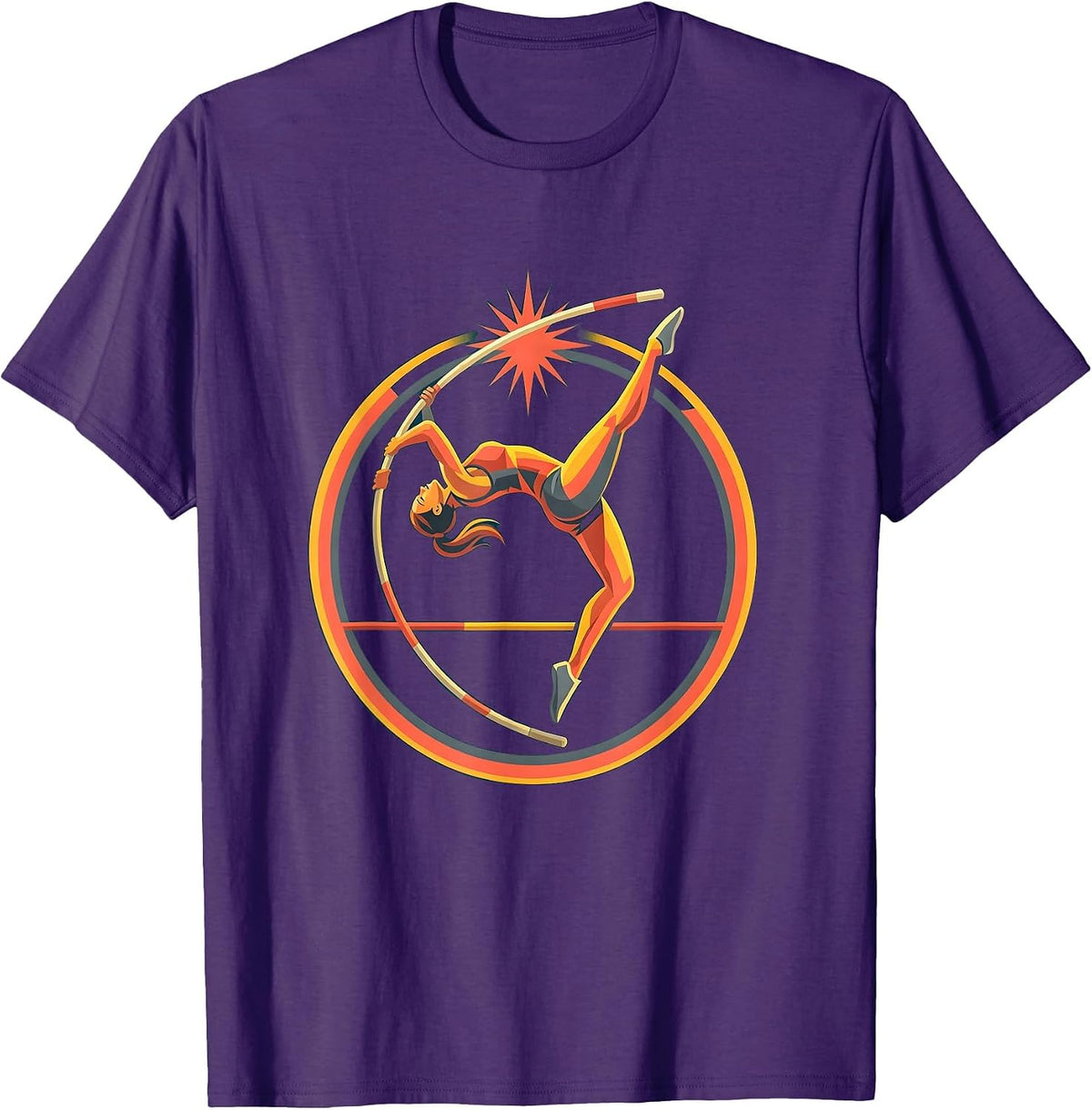 Pole Vaulter Clearing Bar Graphic Tee T-Shirt - Purple