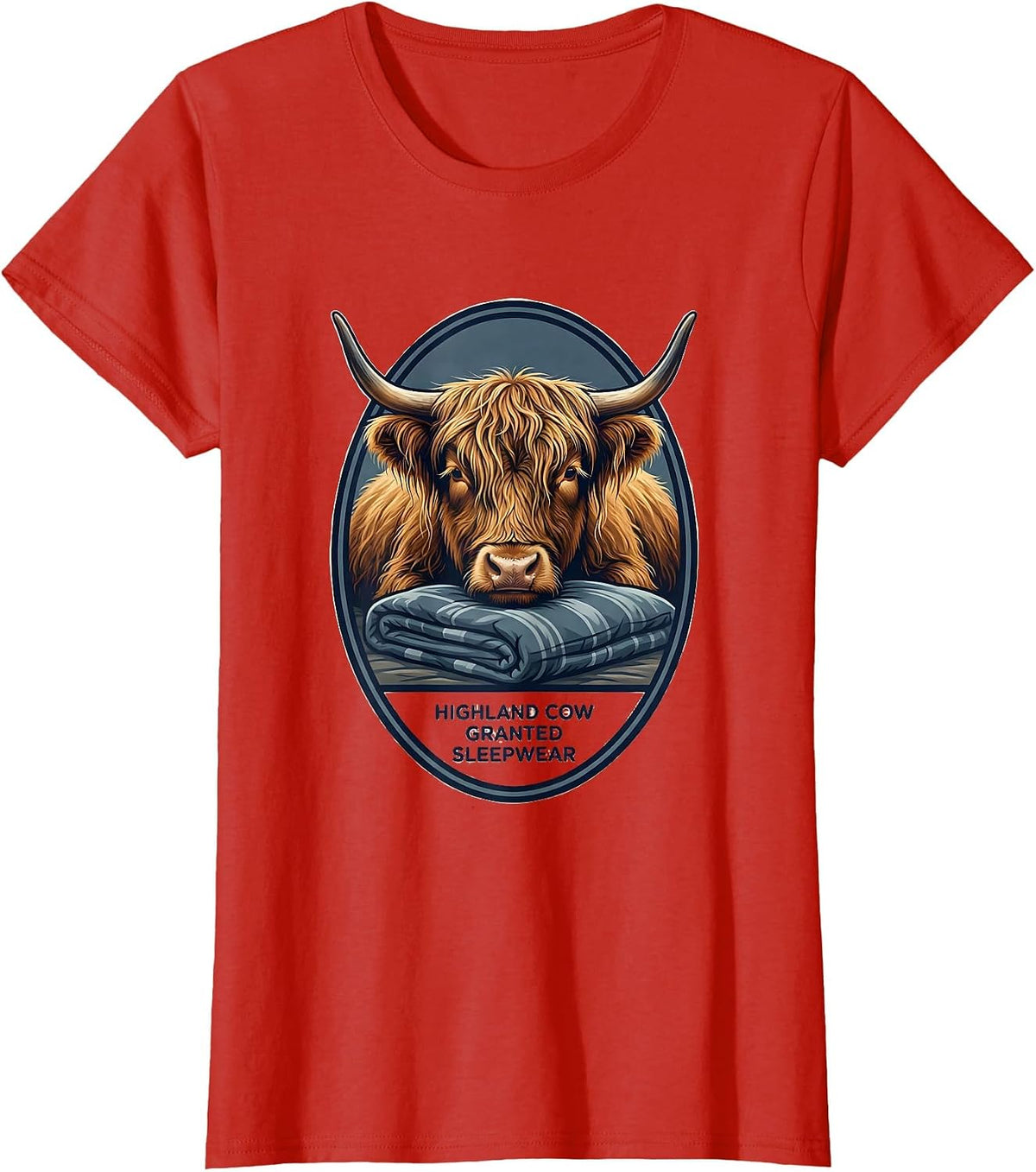 Highland Cow Granted Sleepwear Cute Farm Animal Lover T-Shirt - Red