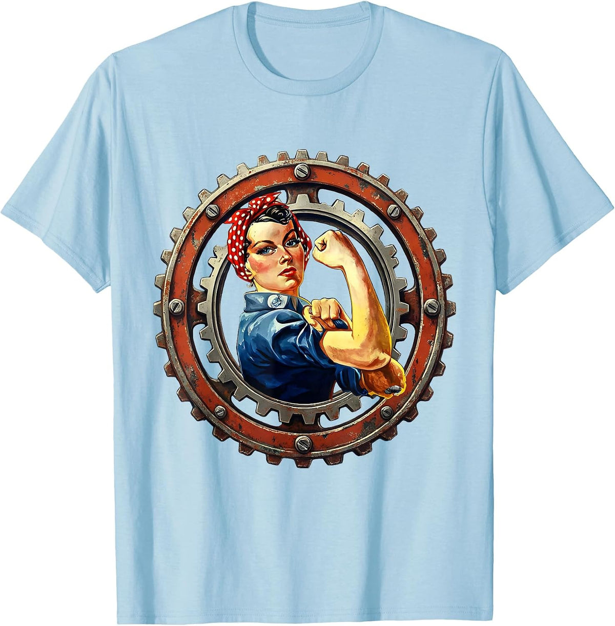 Men's Rosie the Riveter Gears and Bolts Illustration T-Shirt - Baby Blue