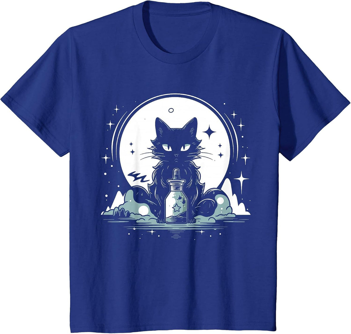 Kawaii Pastel Goth Magic Cat Mystic Moon Celestial Graphic T-Shirt - Royal Blue