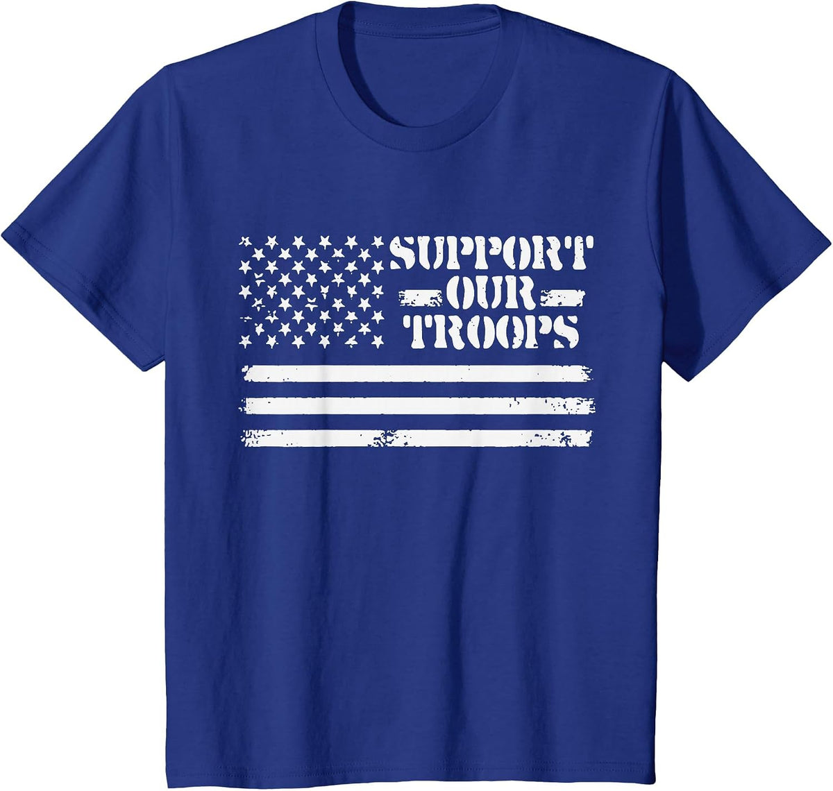 Vintage Support Our Troops USA Flag Veteran's & Memorial Day T-Shirt - Royal Blue