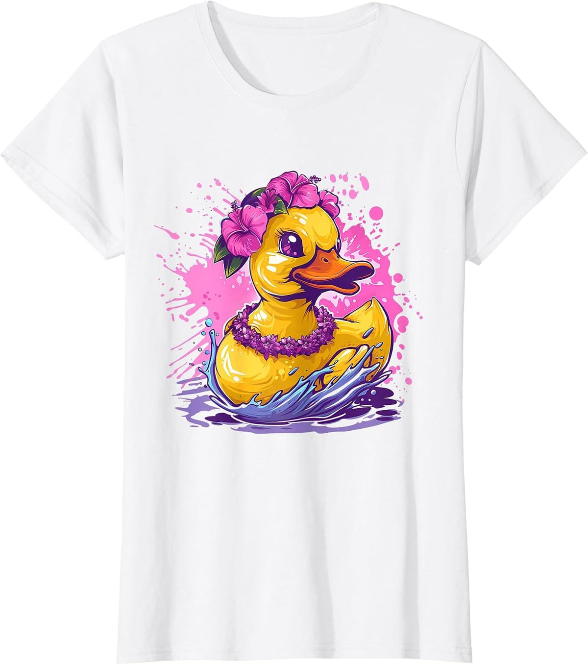 Rubber Duck Hawaiian Hawaii Watercolor Rubber Duckling T-Shirt - White
