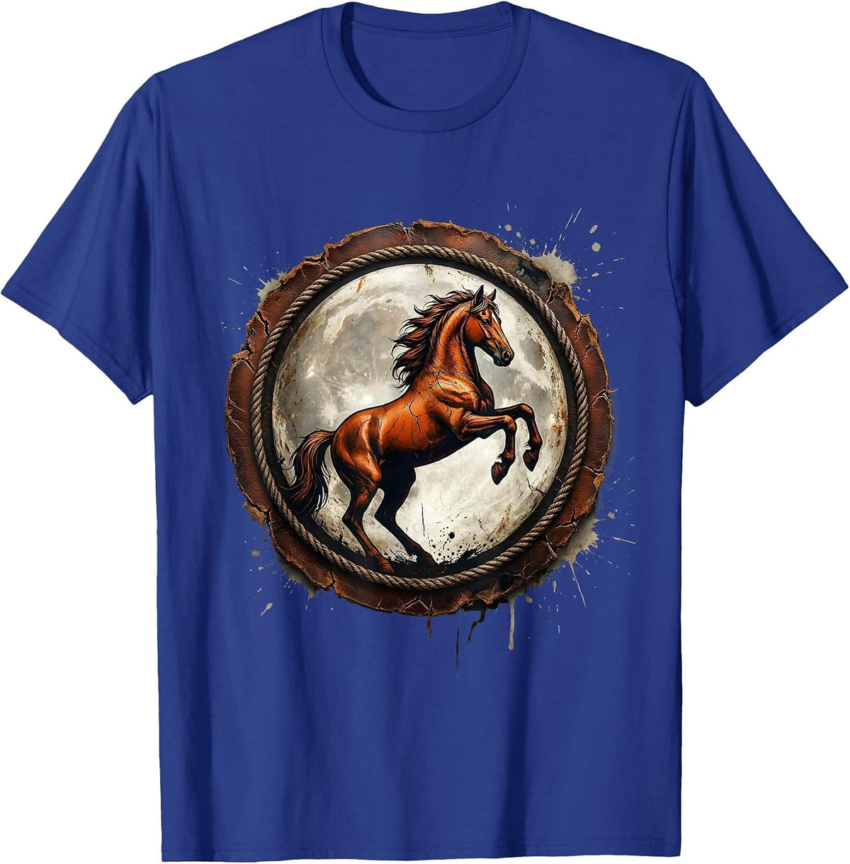 Men's Rearing Horse Full Moon Western Night Sky T-Shirt - Royal Blue