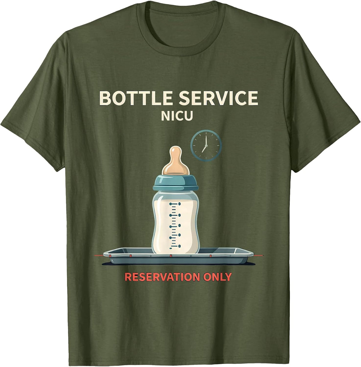 Men's Bottle Service NICU Reservation Only Nurse New Year Eve T-Shirt - Olive Green