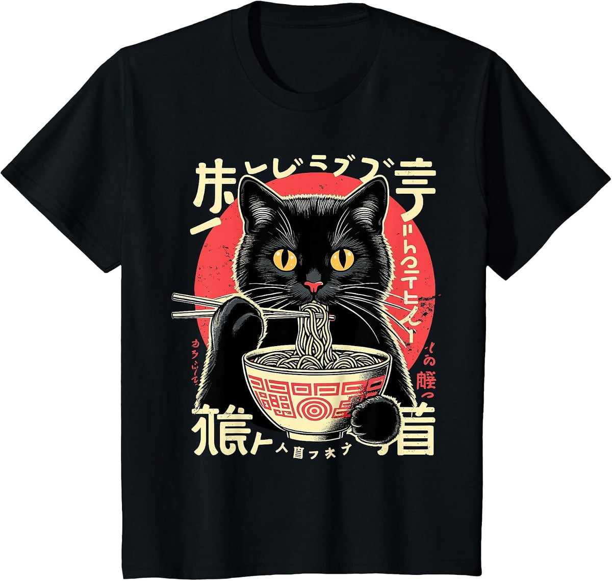 Anime Cat Ramen Japanese Kawaii Cats T-Shirt - Black