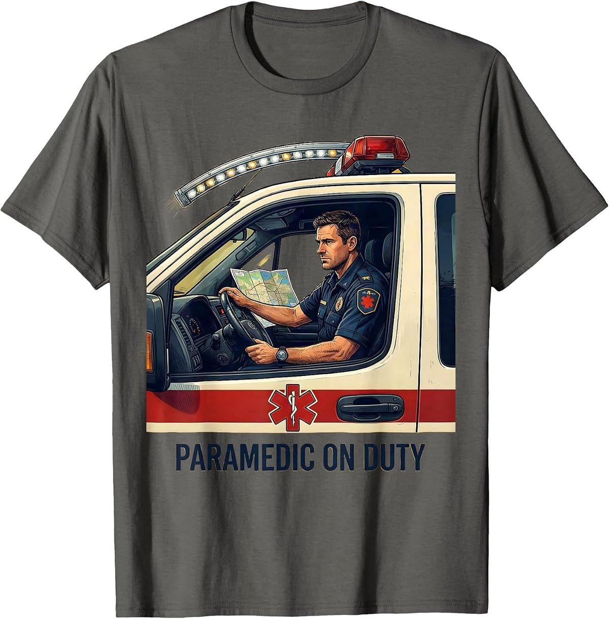 Men's Paramedic On Duty Funny EMS Gift Paramedic EMT Crew T-Shirt - Asphalt Grey