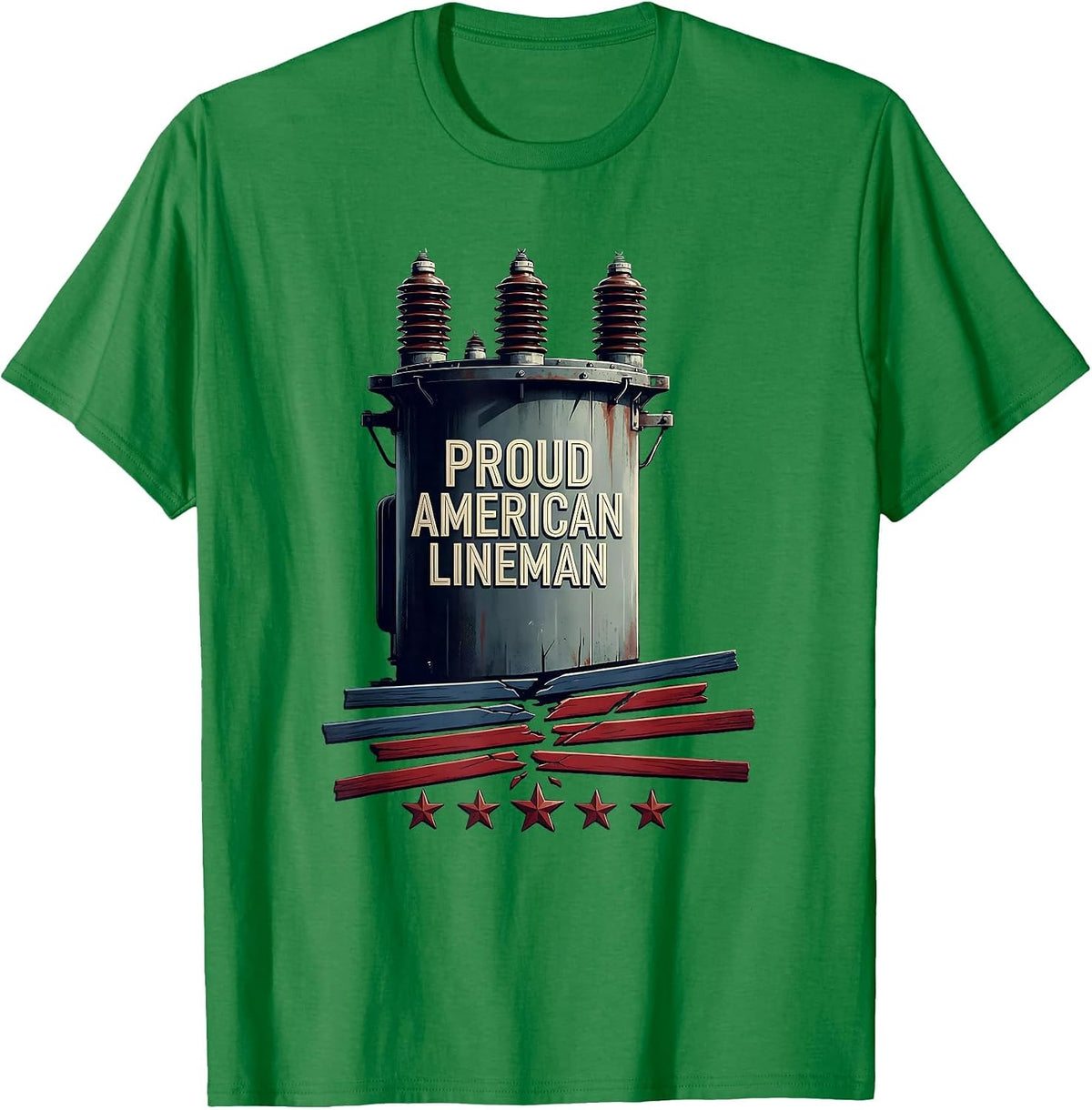 Men's Proud American Lineman Patriotic Electrician Mechanic T-Shirt - Kelly Green