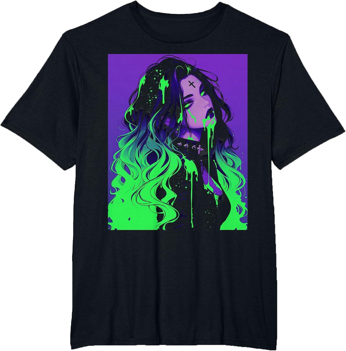 Cybergoth Cybercore Grunge Punk Goth Girl Alt Anime Manga T-Shirt - Black