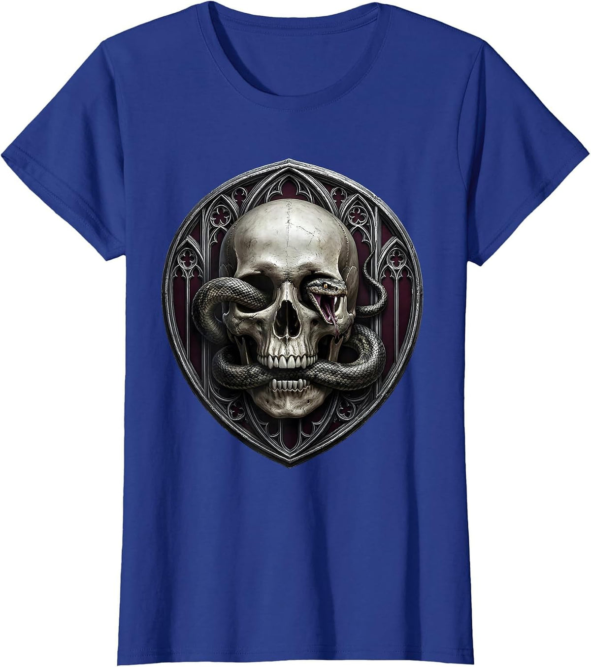 Women's Snake and Skull Gothic Dark Art Design T-Shirt - Royal Blue