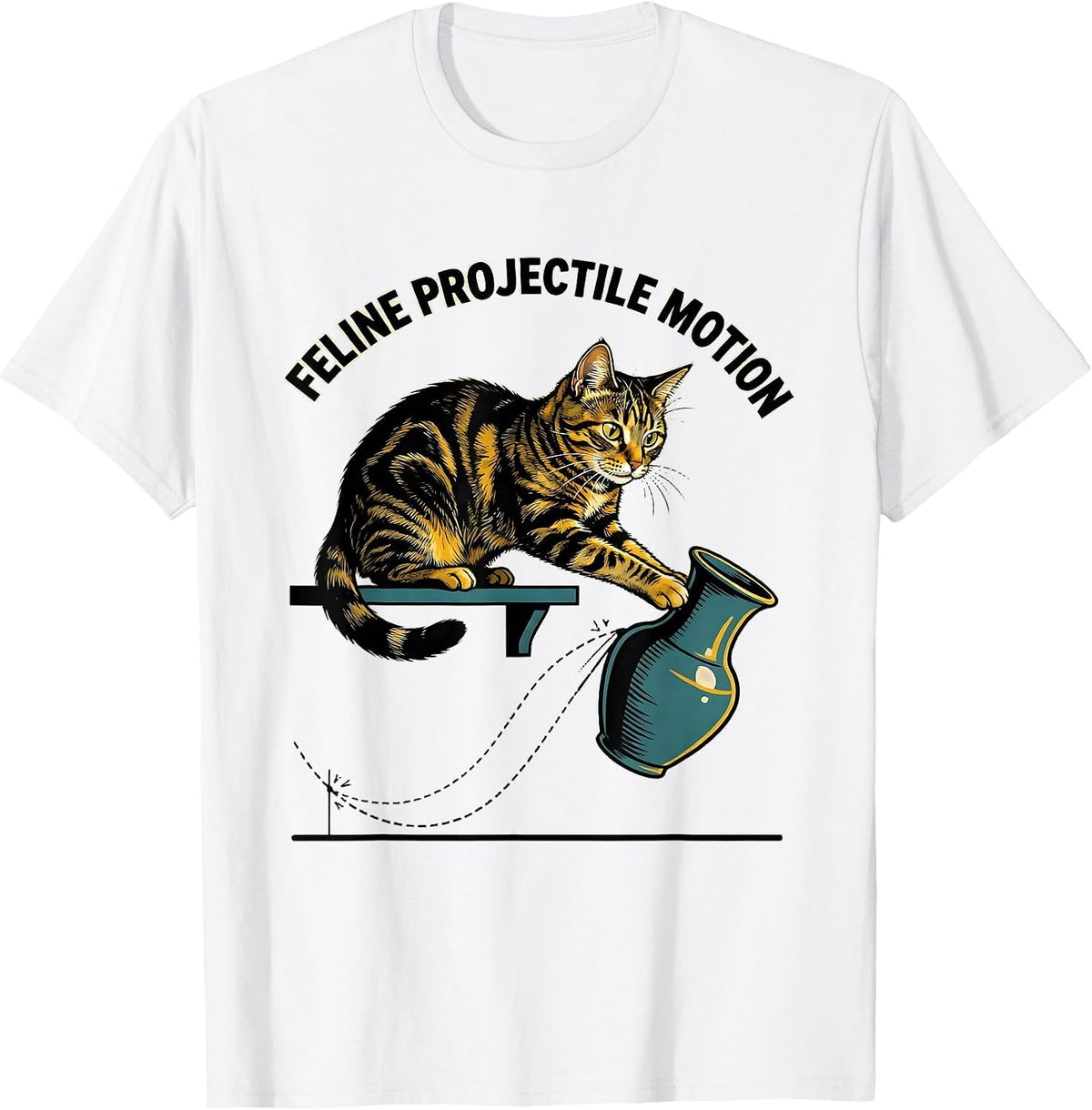 Men's Feline Projectile Motion Funny Cat Physics Humor Design T-Shirt - White