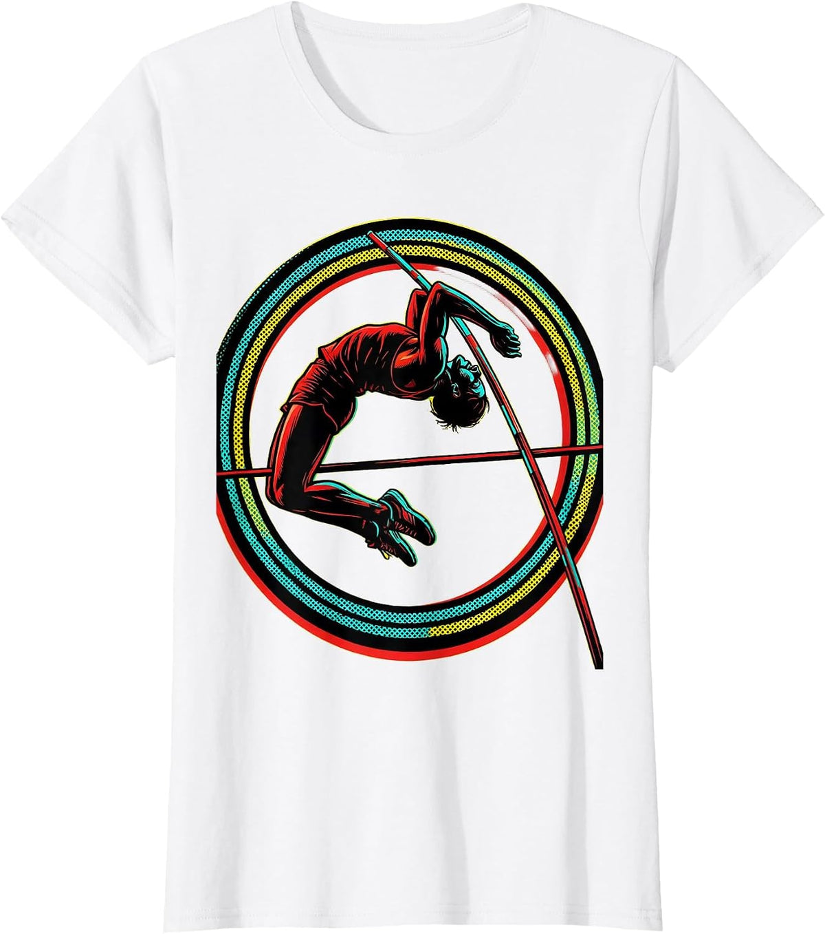Pole Vaulter Arching Over Bar Graphic T-Shirt - White