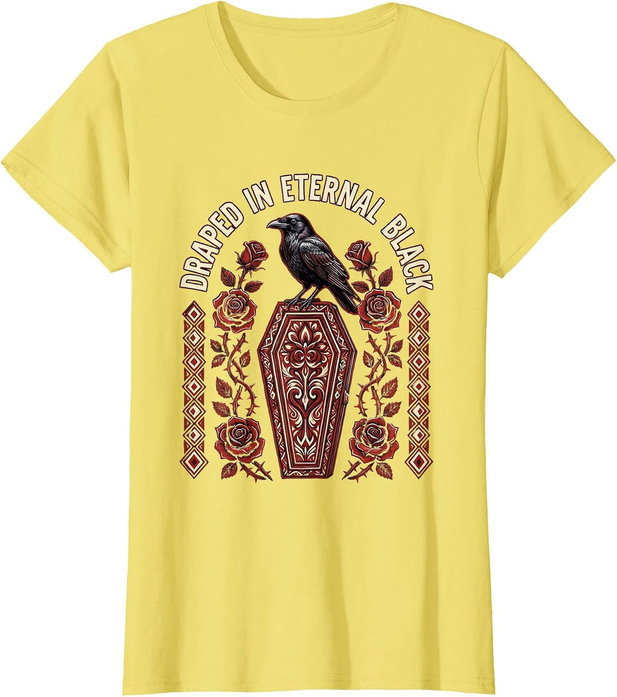 Draped in Eternal Black Goth Dark Aesthetic Design T-Shirt - Lemon Yellow