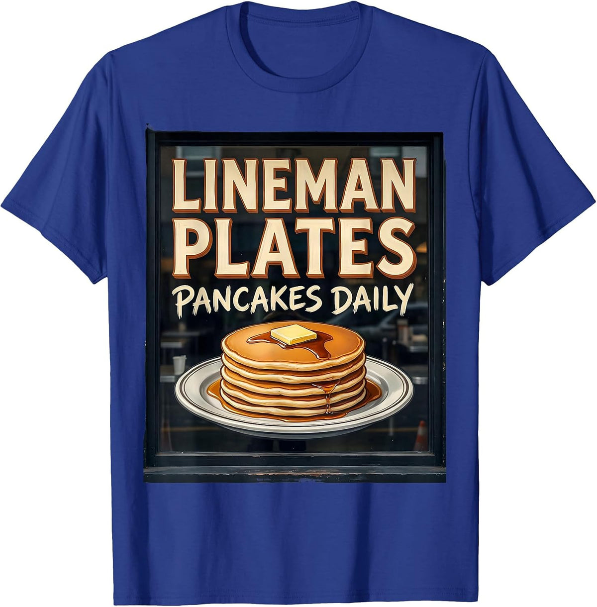 Men's Lineman Plates Pancakes Daily Funny Football Lineman T-Shirt - Royal Blue