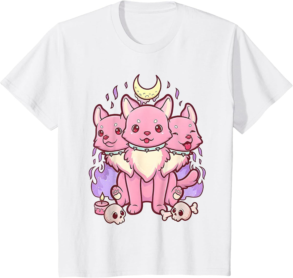 3 Headed Dog Kawaii Pastel Goth Cute Creepy Occult Cerberus T-Shirt - White