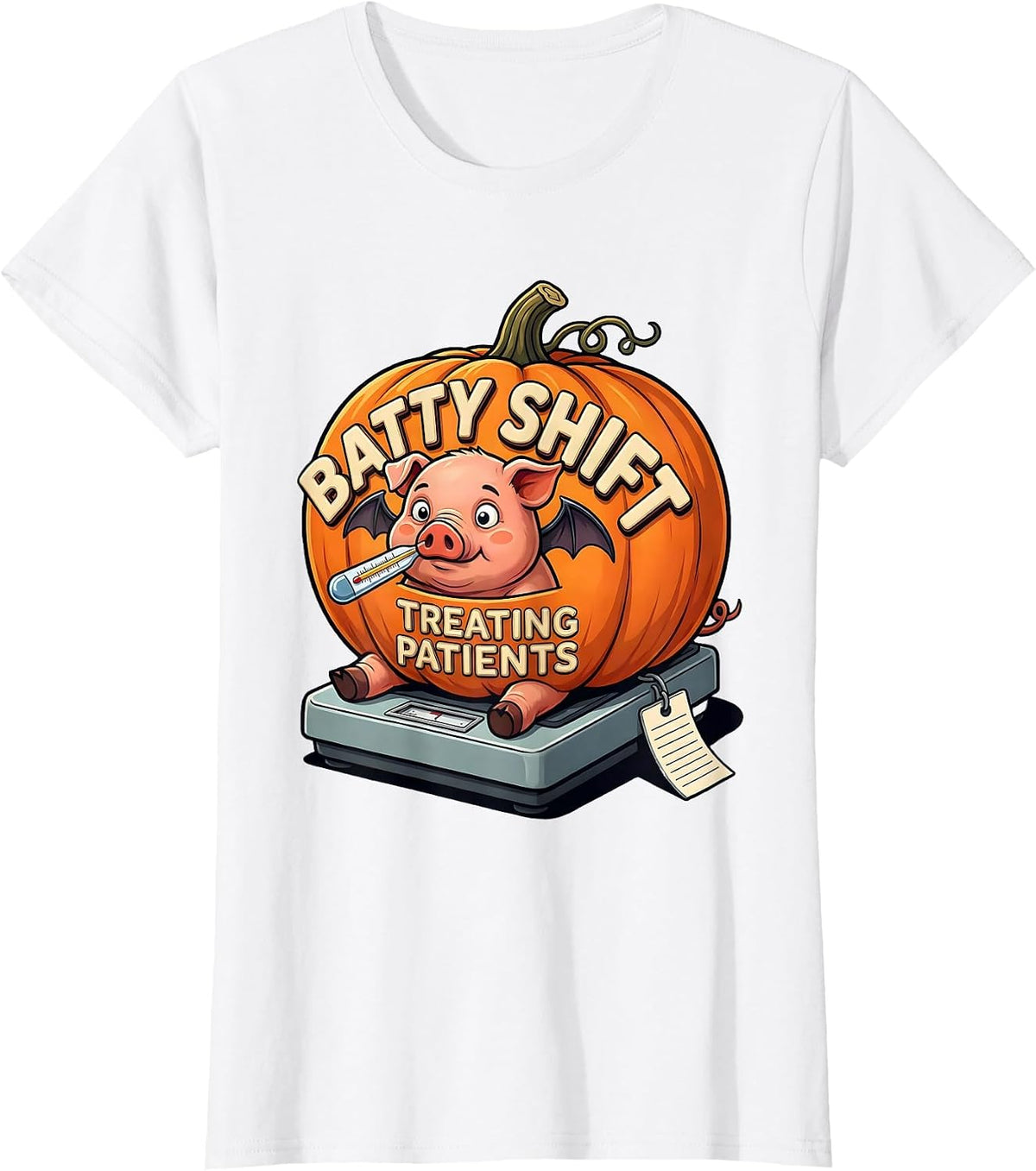 Women's Batty Shift Treating Patients Funny Vet Tech Halloween T-Shirt - White