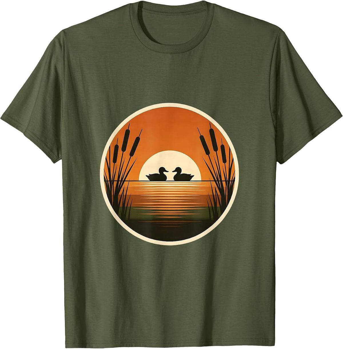Duck Decoys Autumn Marsh Camo Illustration T-Shirt - Olive Green