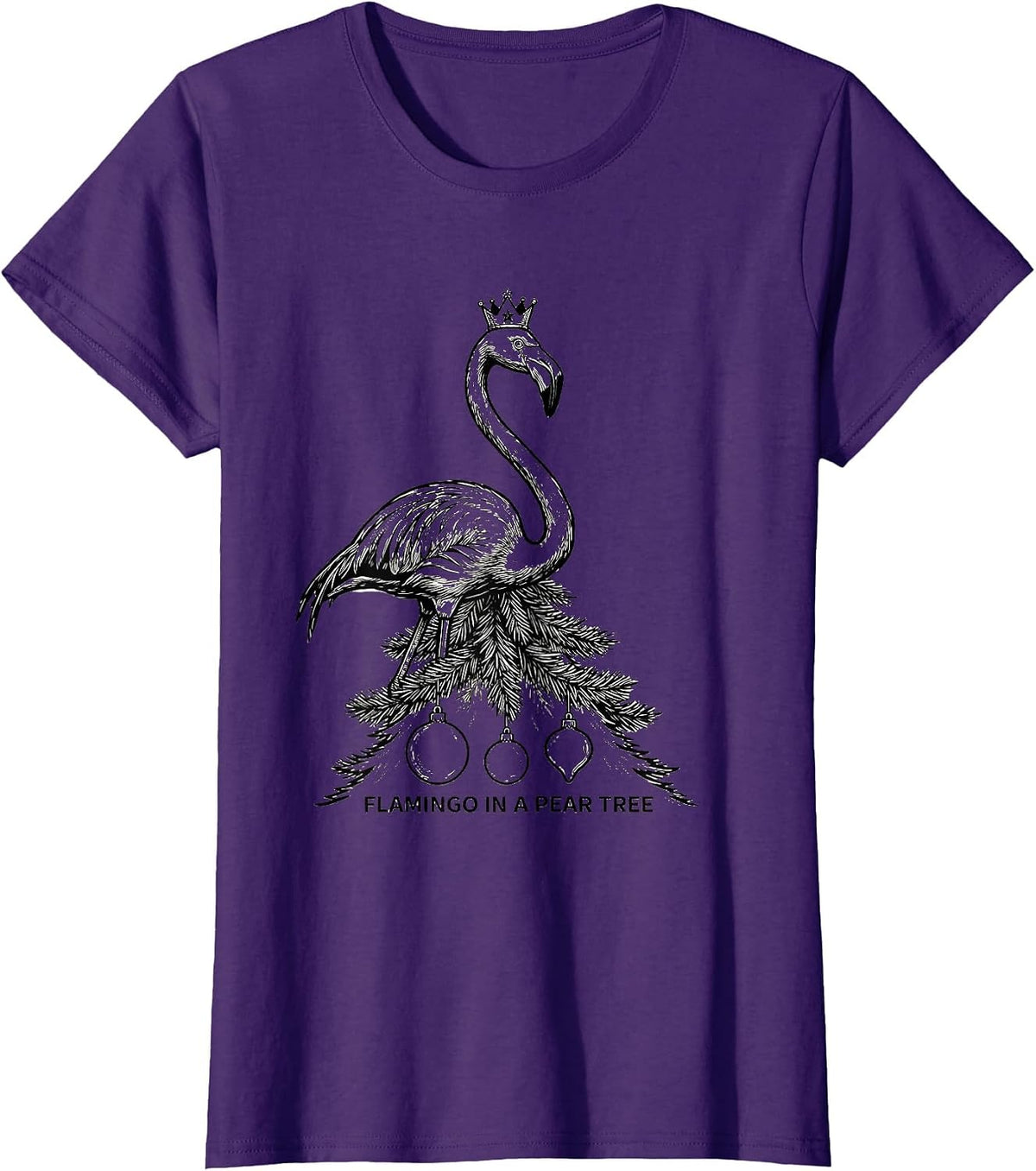 Women's Flamingo In A Pear Tree Funny Pink Flamingo Tropical T-Shirt - Purple