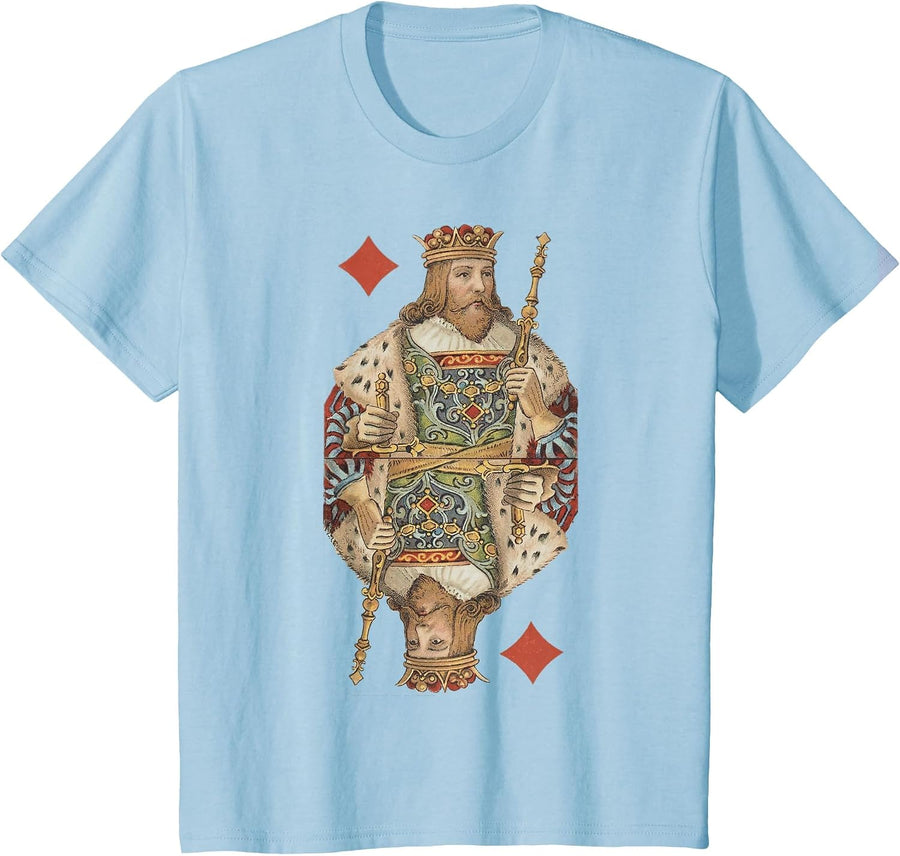 King of Diamonds Antique Art Nouveau Playing Card Art T-Shirt, Youth, Baby Blue, 3T - As Pictured
