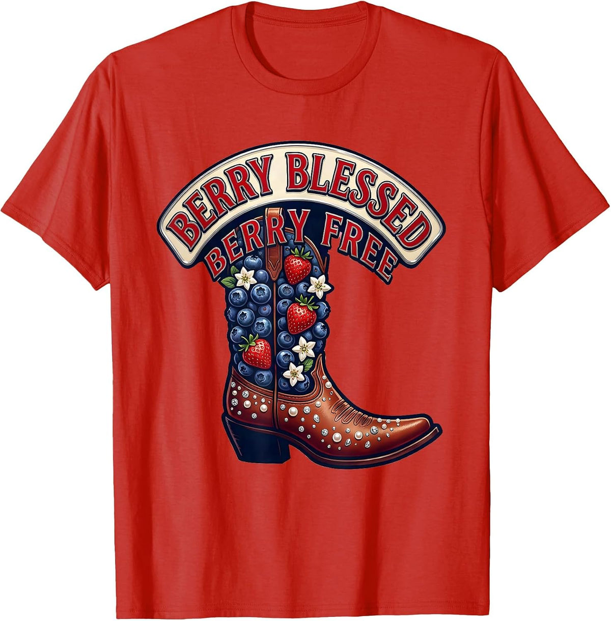 Men's Berry Blessed Berry Free Red White and Blueberries T-Shirt - Red